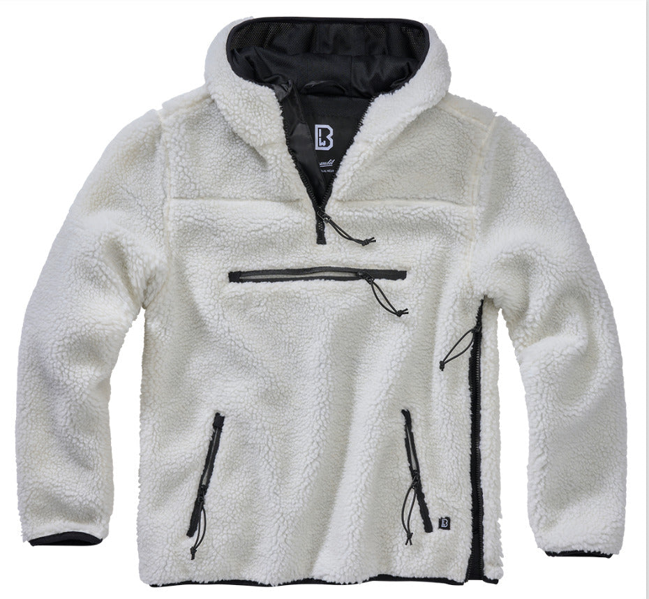 Brandit Teddy Fleece Worker Pullover Breathable Lining Hiking Army White