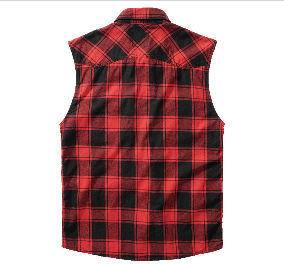 Brandit Classic Cotton Check Flannel Top Mens Short Sleeve Work Shirt Black/Red