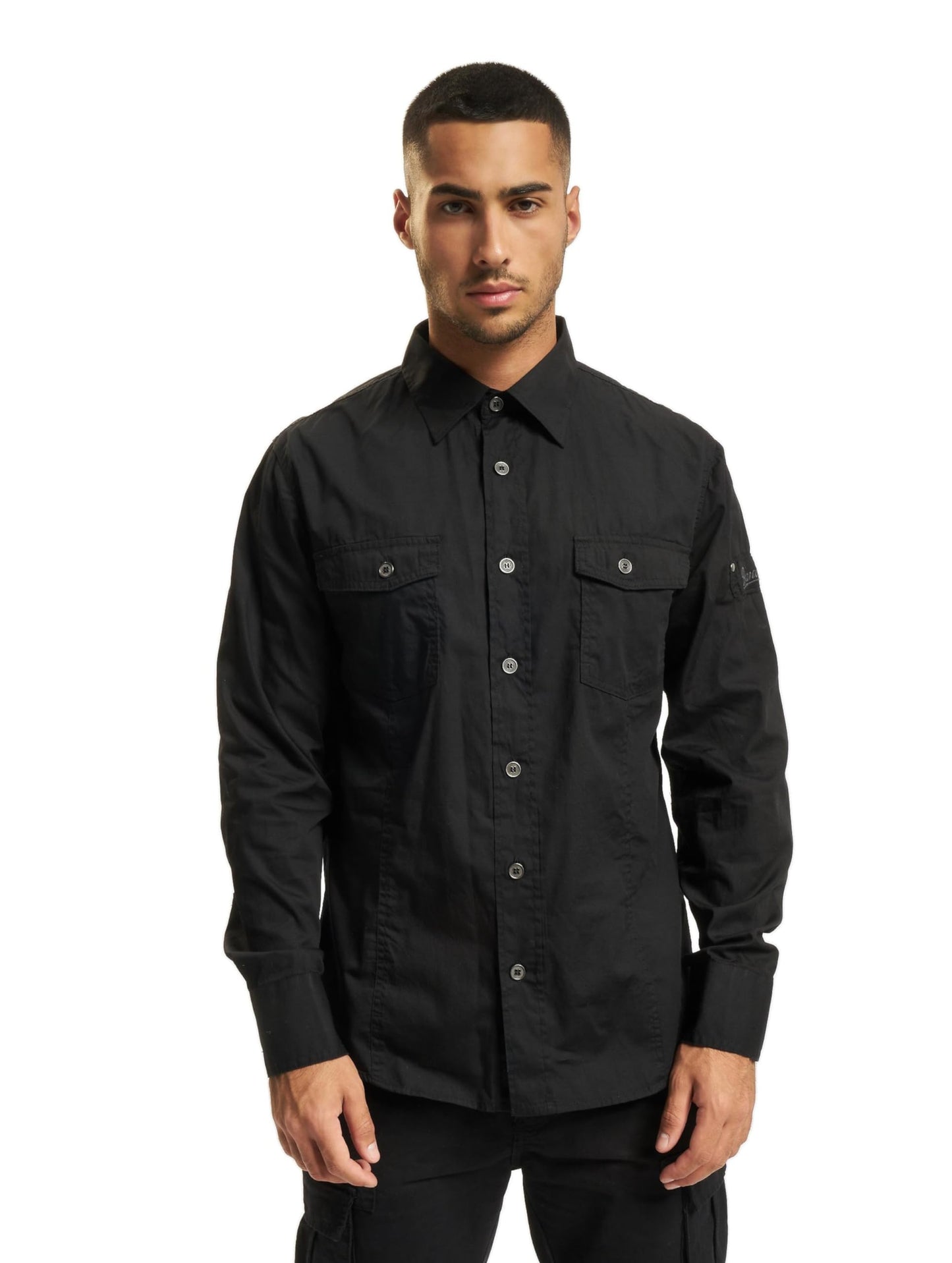 Brandit Men’s Slimfit Shirt – Woodland Camo Military Style Casual Button-Up