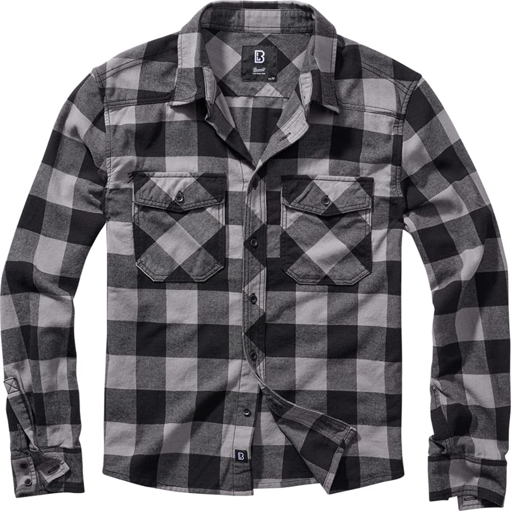 Brandit Men’s Check Shirt – Black/Charcoal Gray Casual Button-Up, Size S