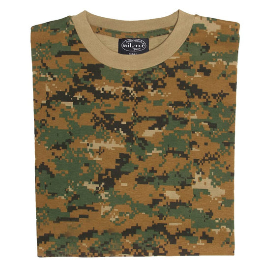 Mil-Tec T-Shirt Digital Woodland Camo Cotton Crew Neck Military S