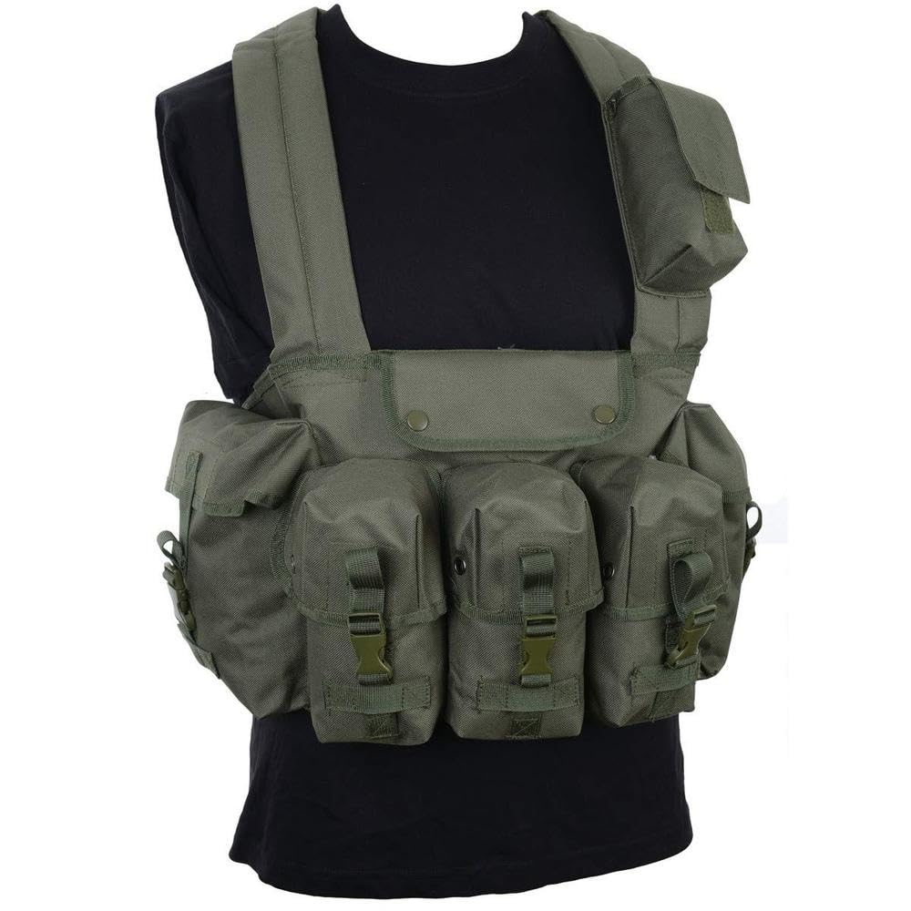 Mil-Tec Chest Rig Olive Green Tactical Vest with 6 Pockets Military