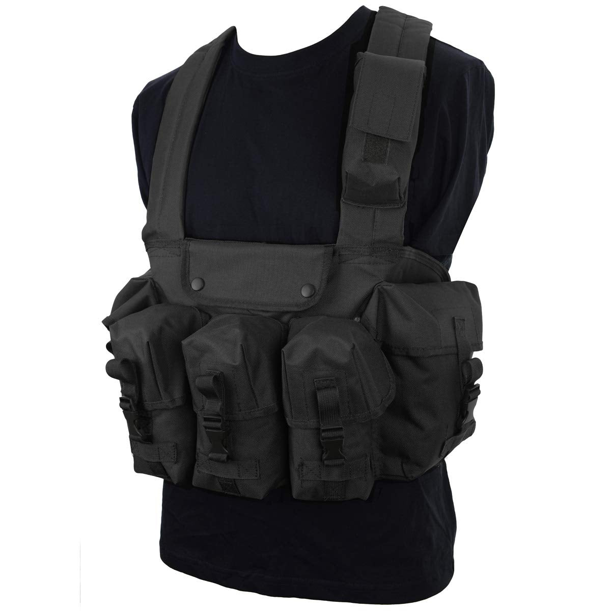 Mil-Tec Chest Rig Black Tactical Vest with Mag Pouches Military Airsoft