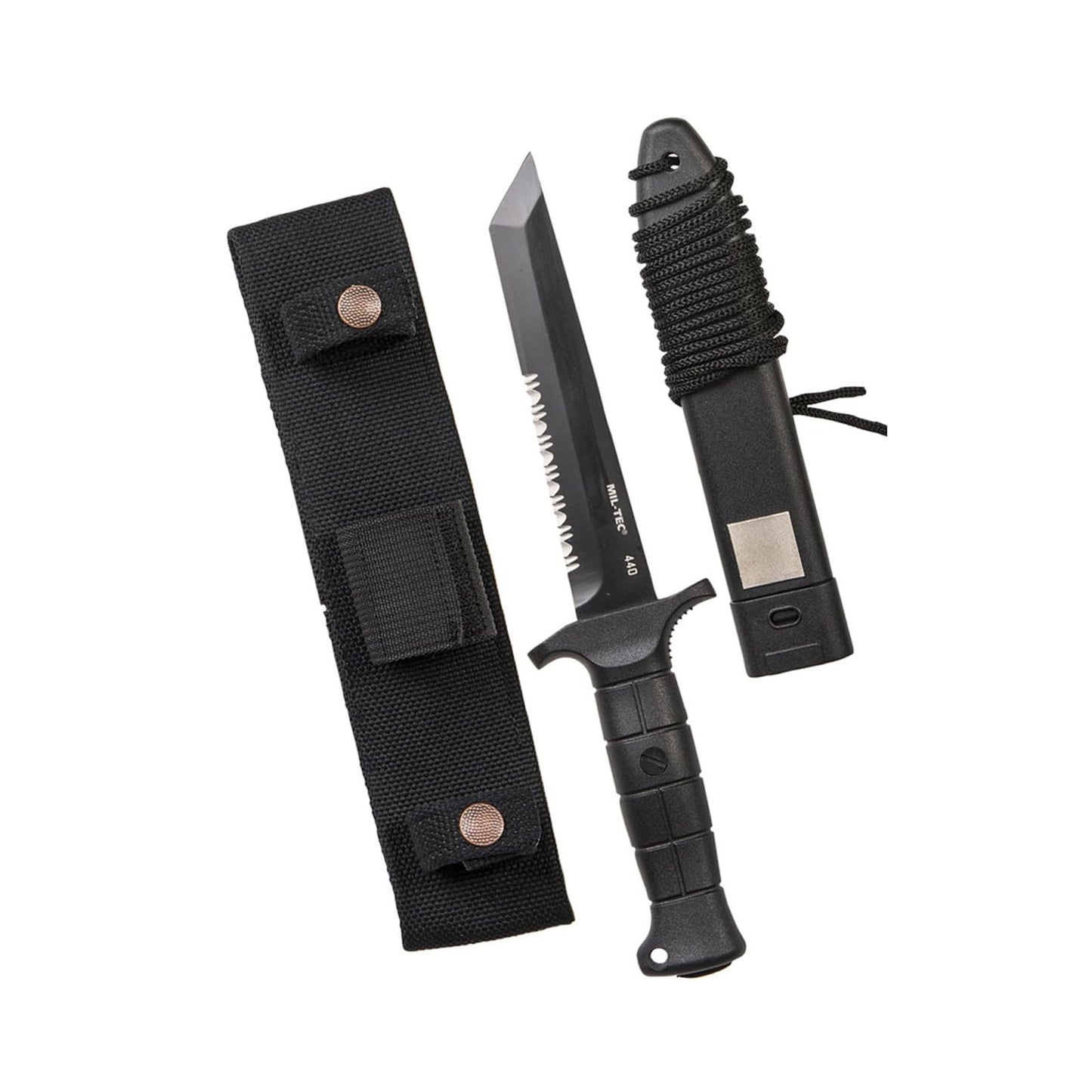 Mil-Tec KM2000 Combat Knife – 6.5" Tanto Fixed Blade with Glass Breaker