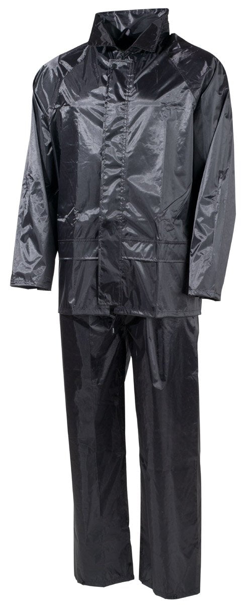 MFH Men’s 2-Piece Rain Suit – Black Waterproof Jacket & Pants Set