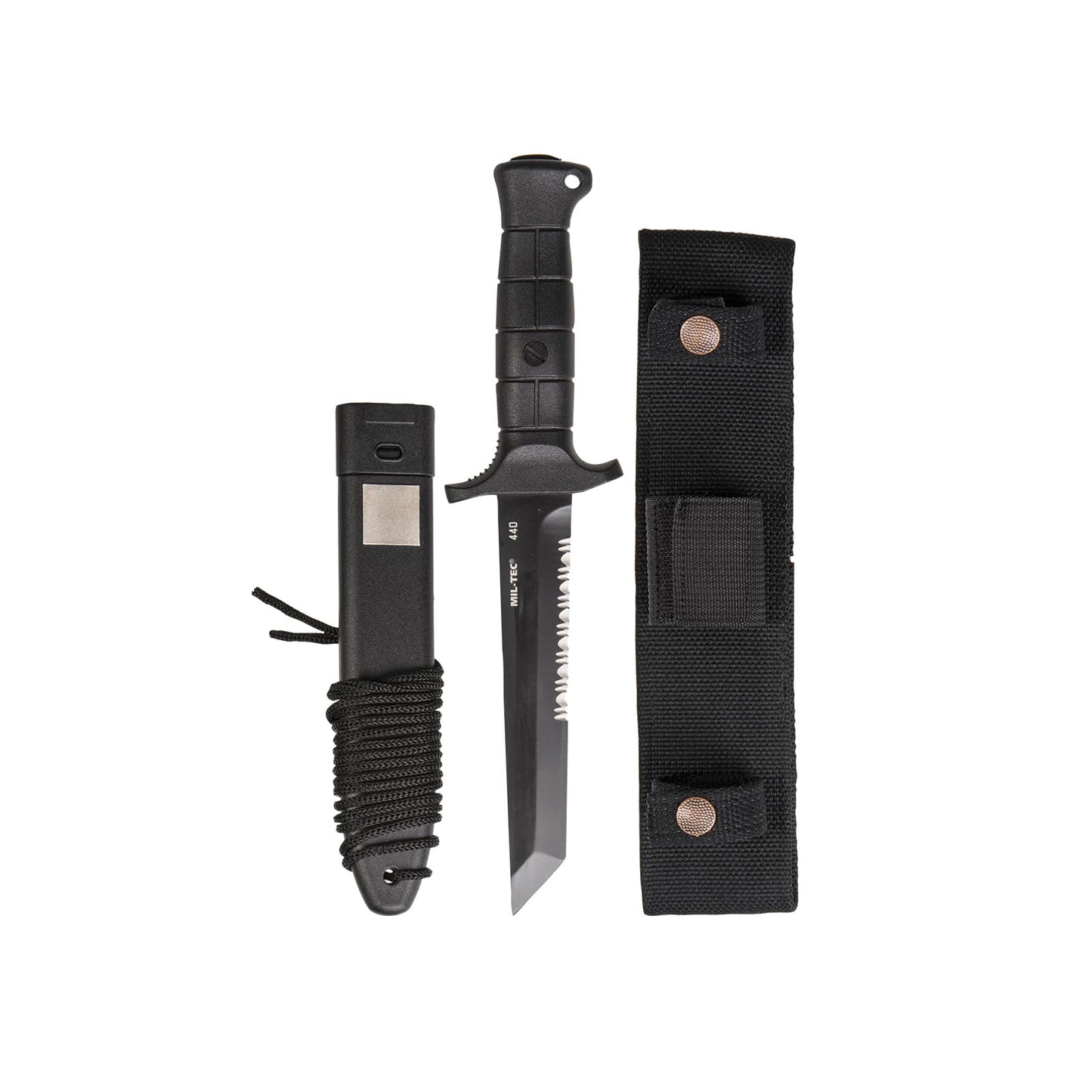 Mil-Tec KM2000 Combat Knife – 6.5" Tanto Fixed Blade with Glass Breaker