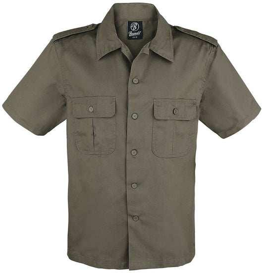 Brandit Men’s Olive Shirt – Half-Sleeve Casual Outdoor Military Style, Size 7XL