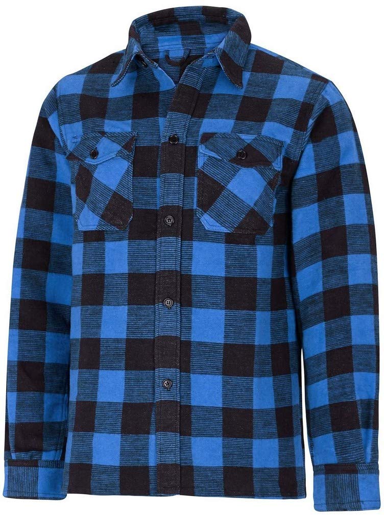 Mil-Tec Flannel Shirt Black Blue Cotton Long Sleeve Checkered S