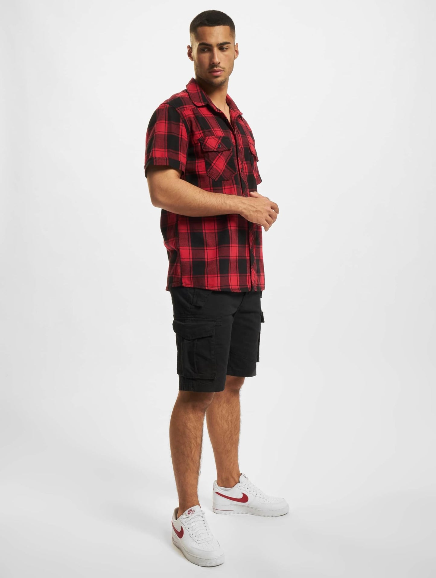 Brandit Men’s Checked Shirt – Red/Black Half-Sleeve Lumberjack Cotton Top S–7XL
