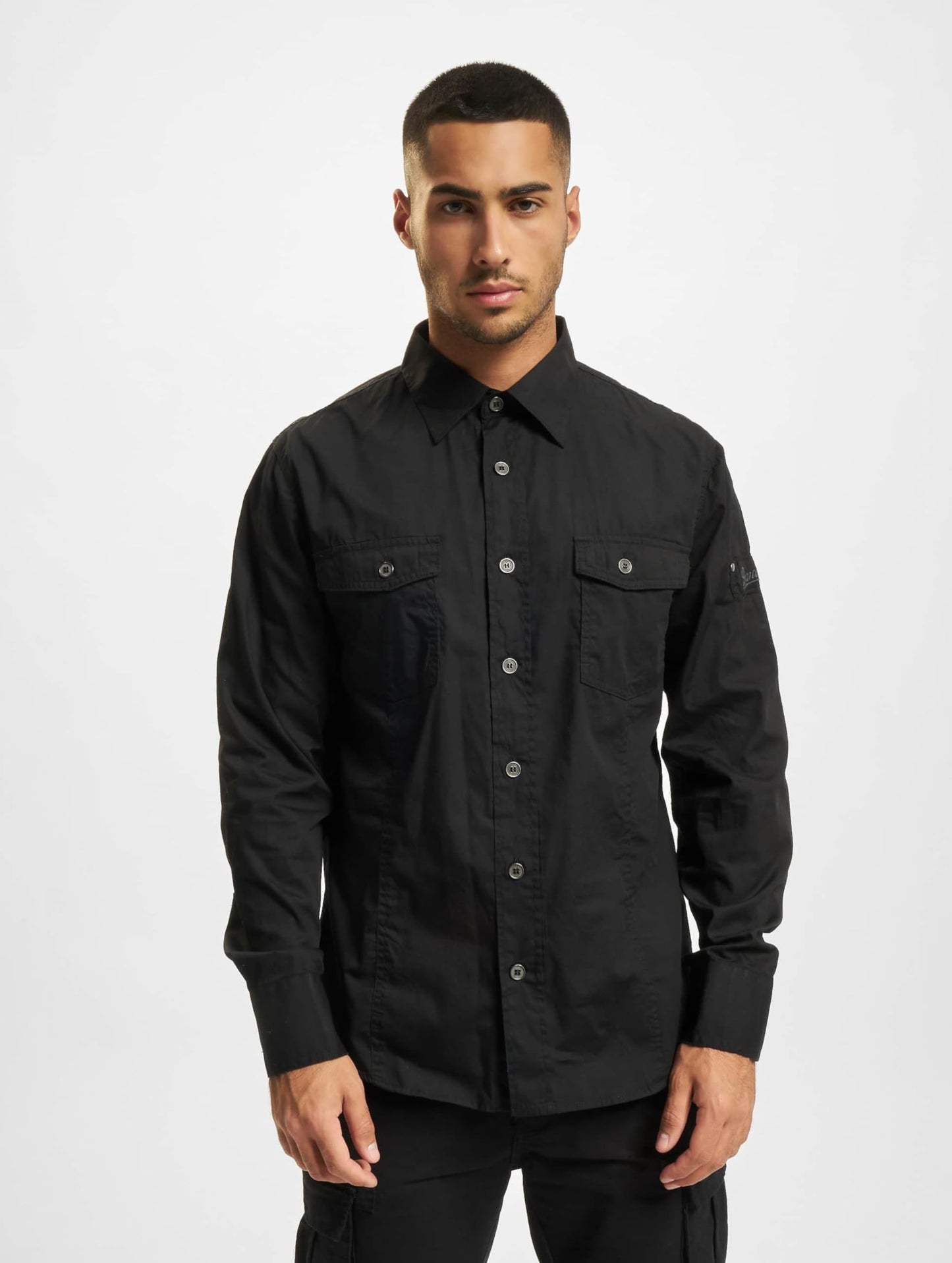 Brandit Men’s Slimfit Shirt – Woodland Camo Military Style Casual Button-Up