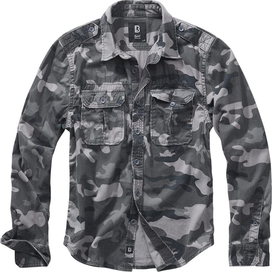 Brandit Vintage Shirt Gray Camo 5XL – Men’s Plus Size Long Sleeve Shirt