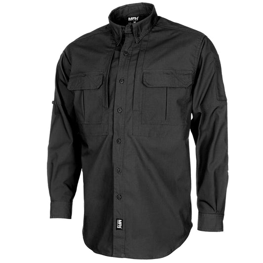 MFH Attack Shirt – Black Ripstop Teflon Coated Tactical Long Sleeve