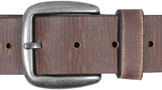 Vintage Brown Leather Belt Aged Effect with Sturdy Metal Buckle