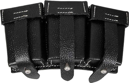 Epic Militaria Replica WW2 German K98 Triple Ammo Pouches - Black Stitched Front