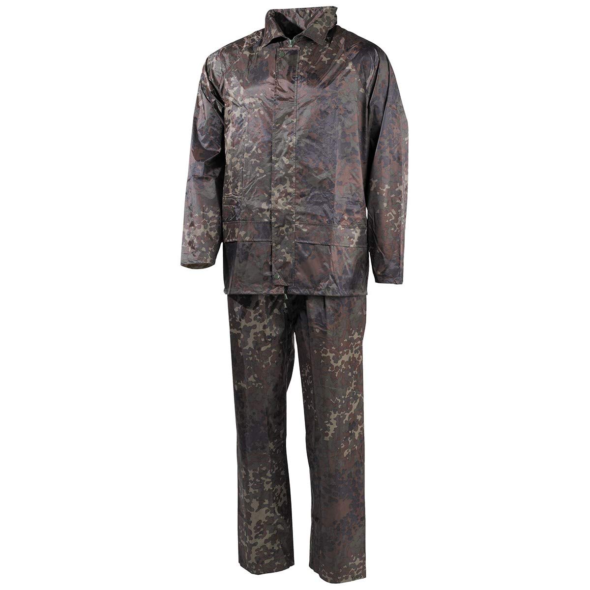 MFH Men’s 2-Piece Rain Suit – Flecktarn Camo Waterproof Jacket & Pants