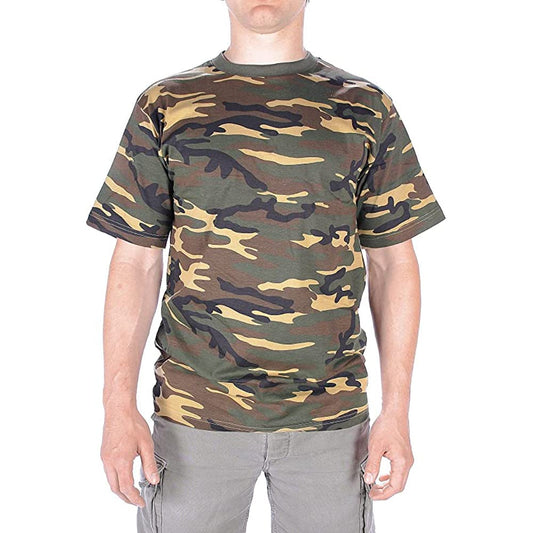 Mil-Tec Woodland Camo T-Shirt Cotton Crew Neck Military Army Style S Size