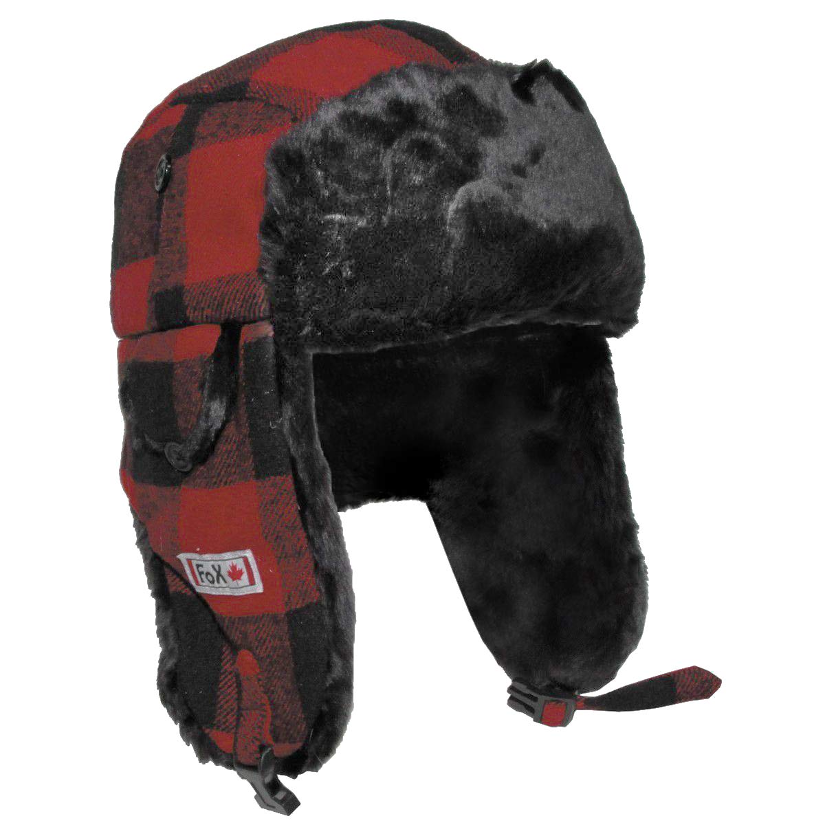 Fox Outdoor Fur Hat – Lumberjack Red/Black Winter Trapper XL
