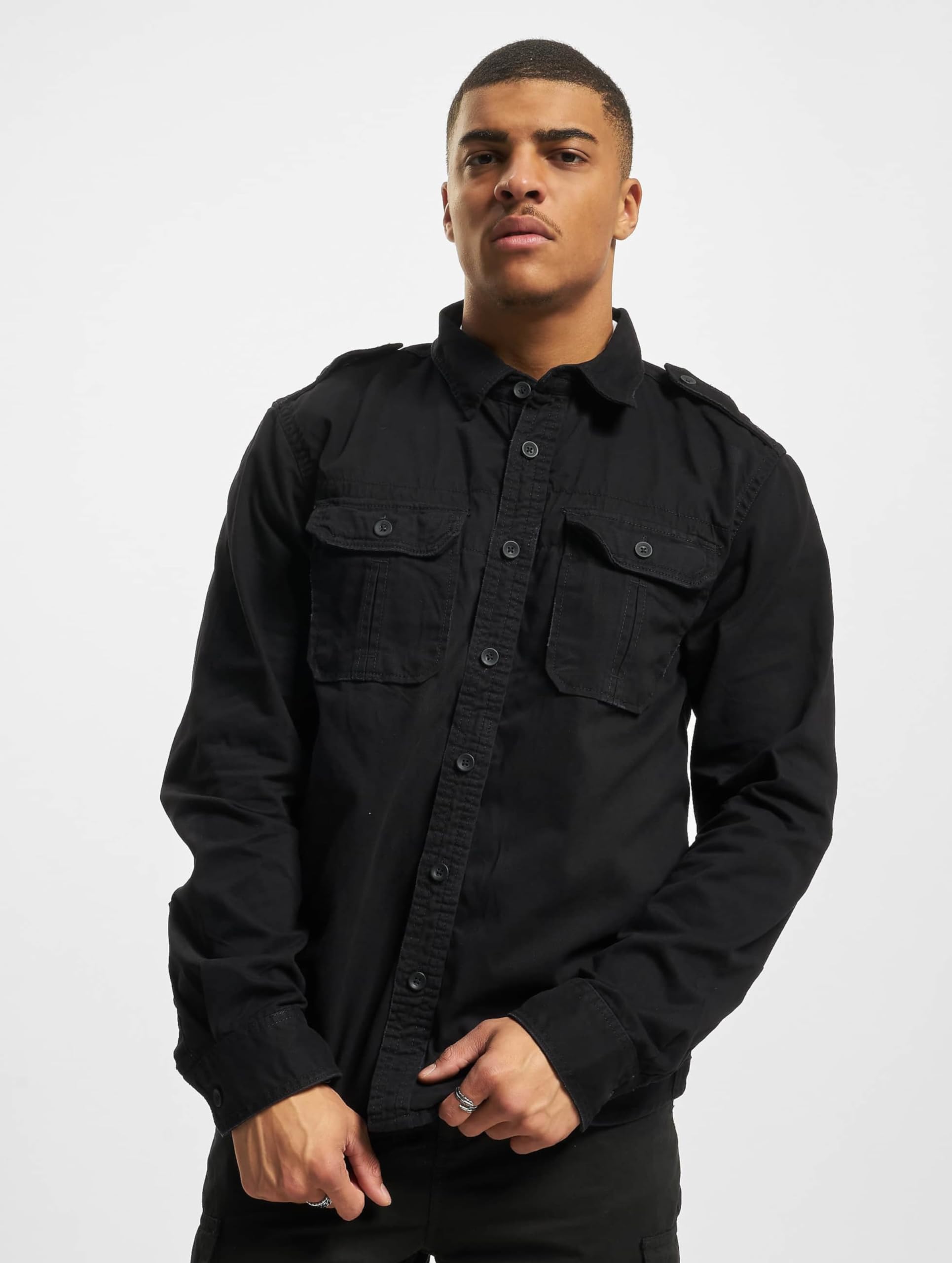 Brandit Vintage Shirt Black XXL – Plus Size Long Sleeve Military Shirt