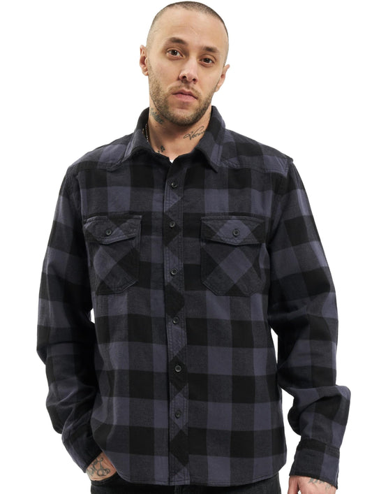Brandit Men’s Long-Sleeve Check Shirt – Black/Grey Casual Button-Up, Size S