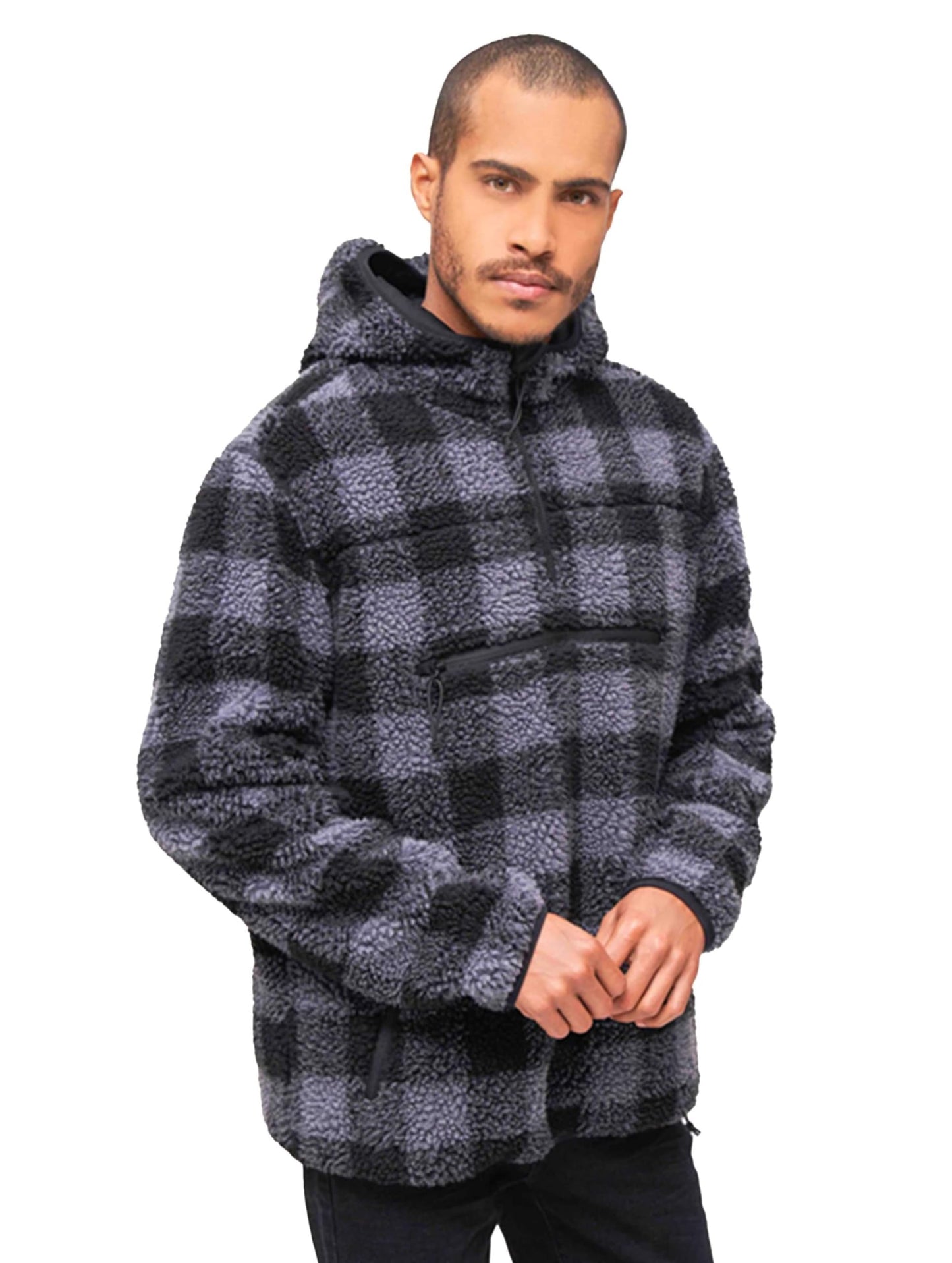 Brandit Men’s Hooded Fleece Quarter Zip Pullover | Warm Outdoor Hoodie