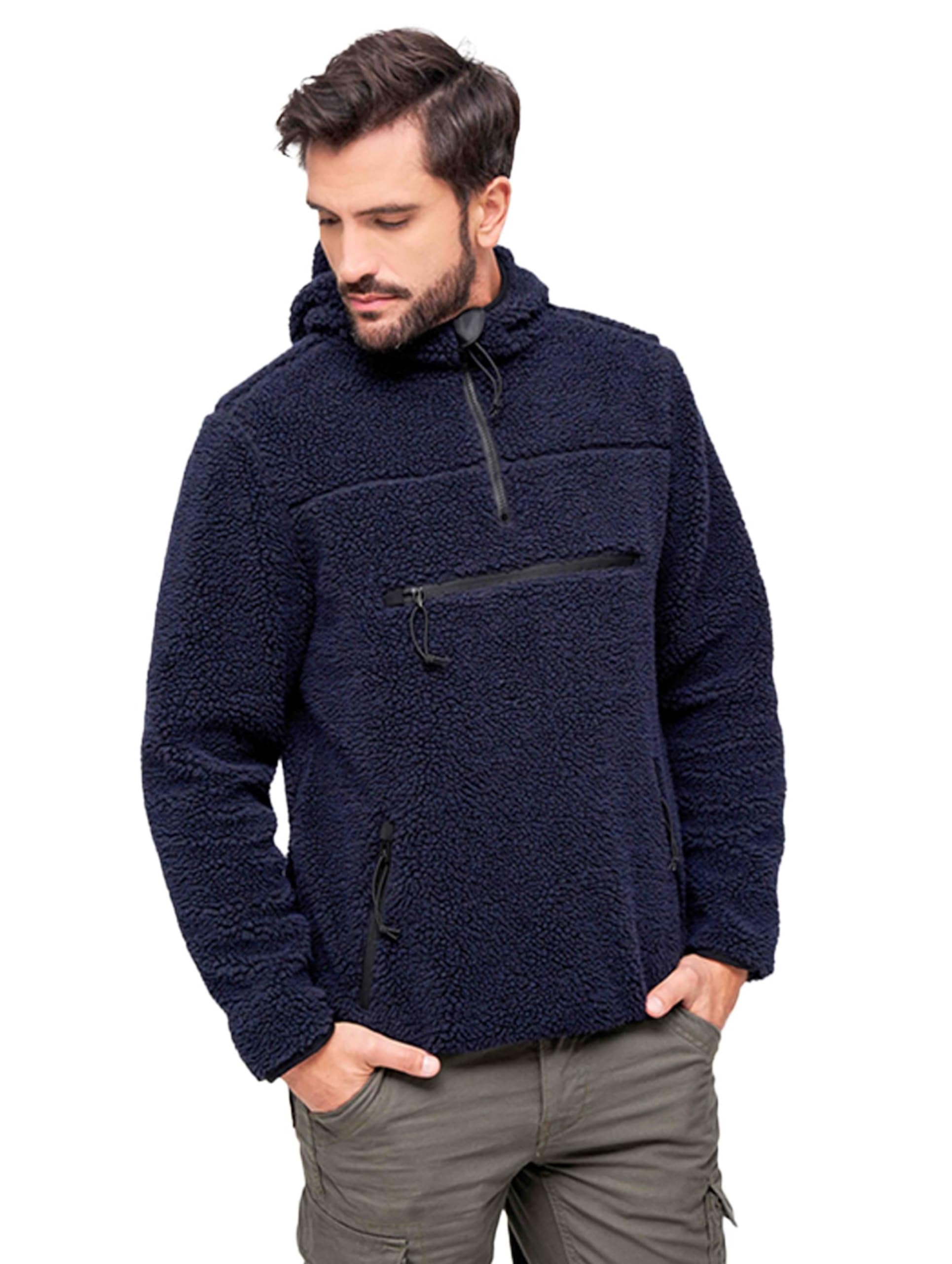 Brandit Men’s Teddyfleece Worker Pullover Navy | Warm Outdoor Fleece Sweater
