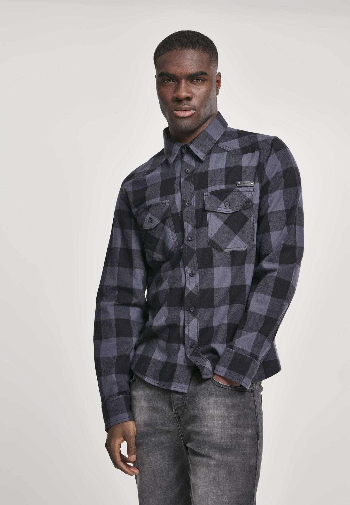 Brandit Men’s Check Shirt – Black/Charcoal Gray Casual Button-Up, Size 6XL