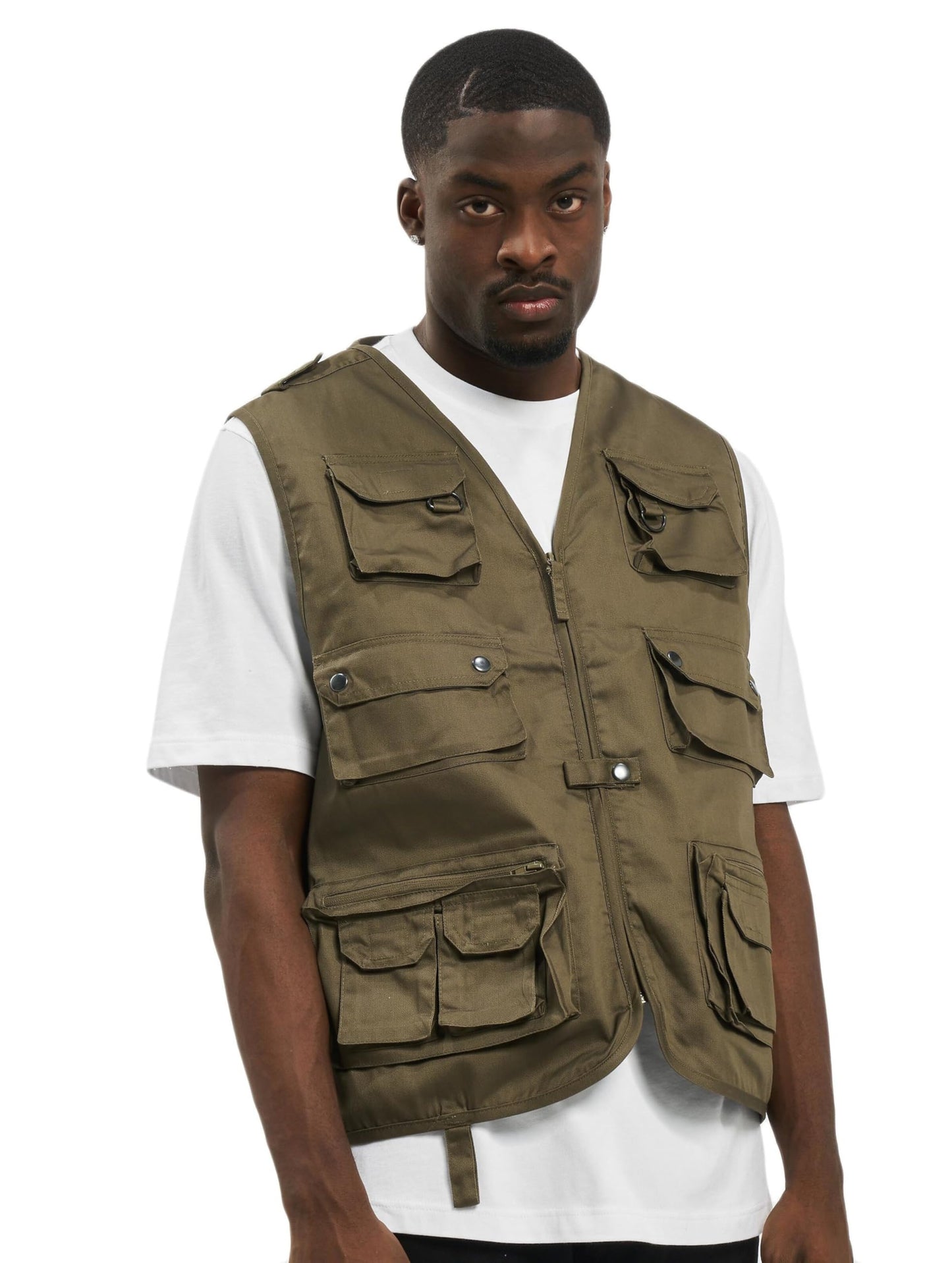 Brandit Men’s Hunting Vest – Olive Outdoor Multi-Pocket Utility Vest, Size XXL