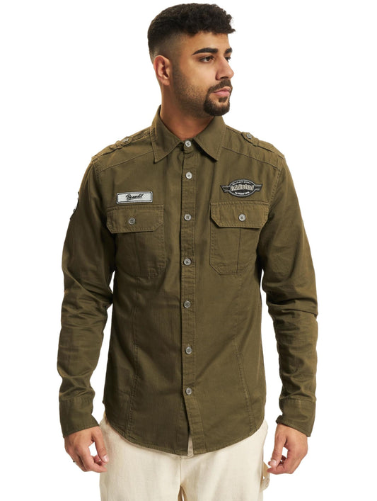 Brandit Men’s Luis Vintage Shirt with Badges – Olive Military Style, Size 6XL