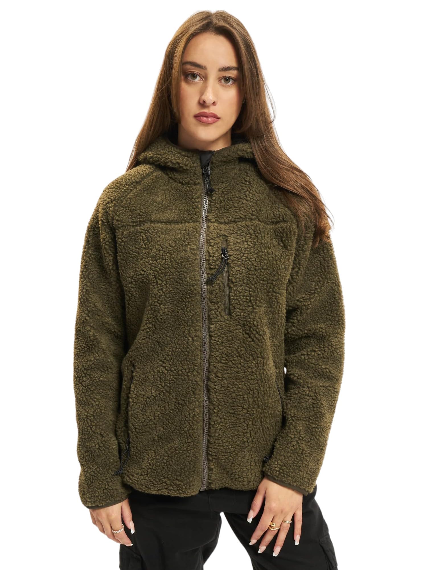 Brandit Women Winter Jacket Teddyfleecejacket Hood, Color:Olive, Size:3XL