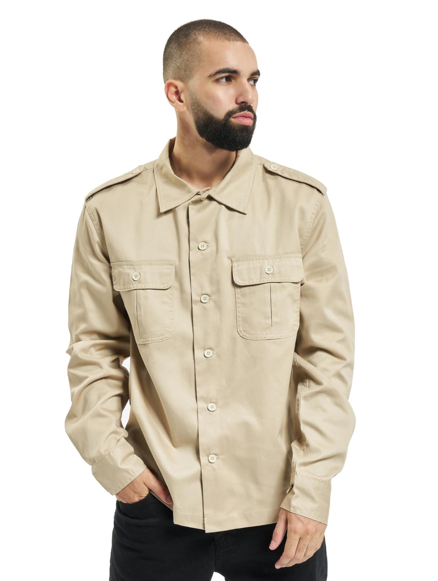 Brandit Men’s Long Sleeve Shirt – Olive Cotton Button-Up Casual Outdoor Top