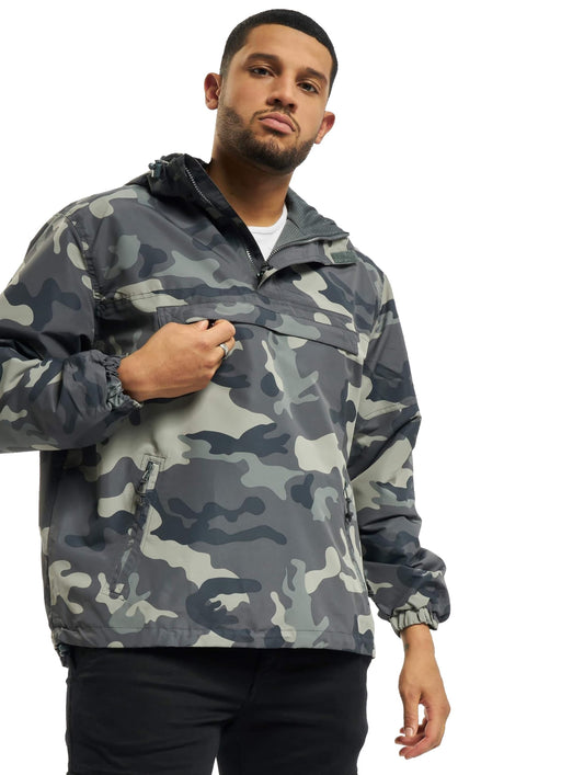 Brandit Men’s Summer Windbreaker Gray Camo – Lightweight Outdoor Jacket L