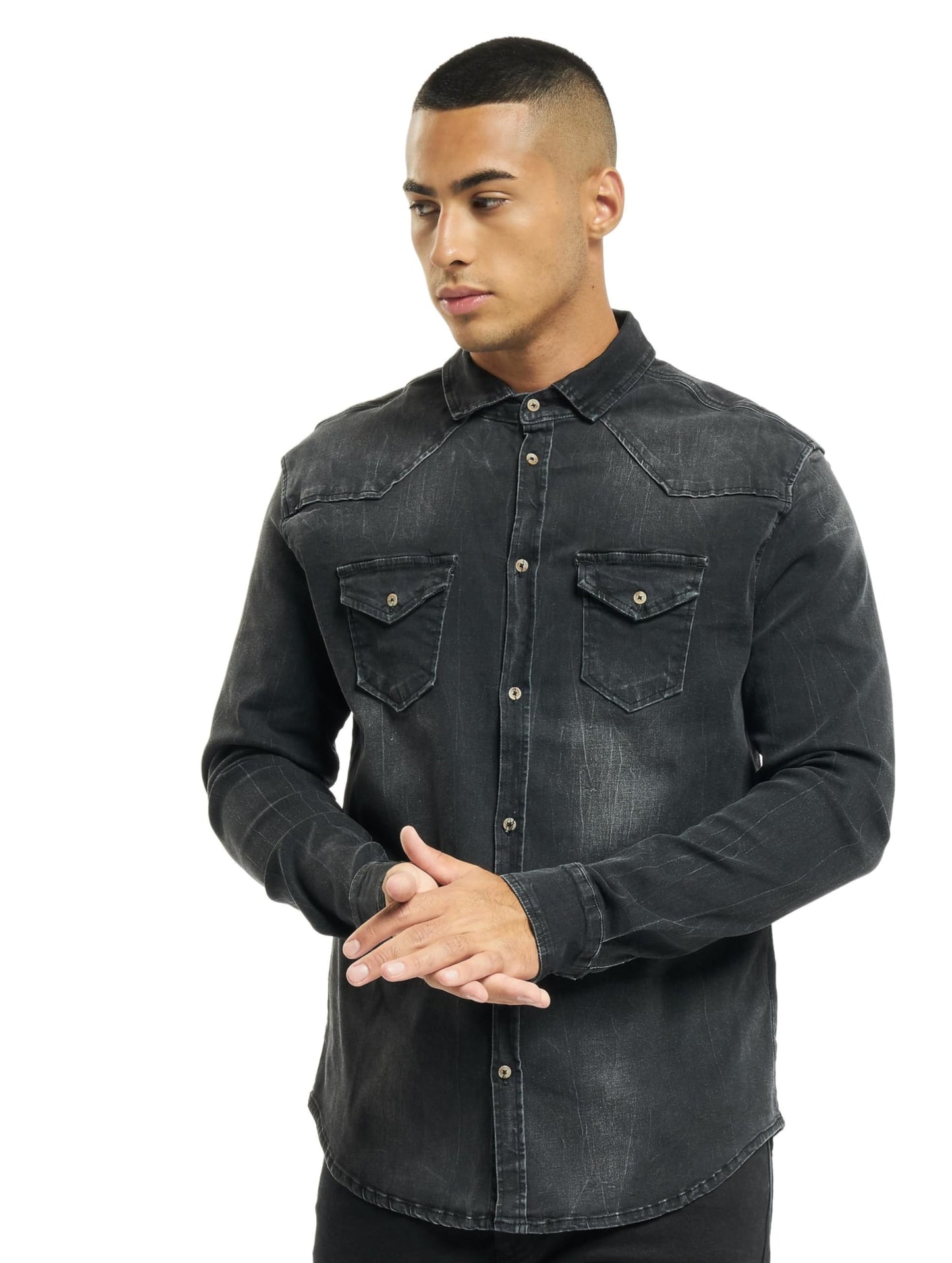 Brandit Men’s Riley Denim Shirt – Gray Denim Casual Long Sleeve Button-Up