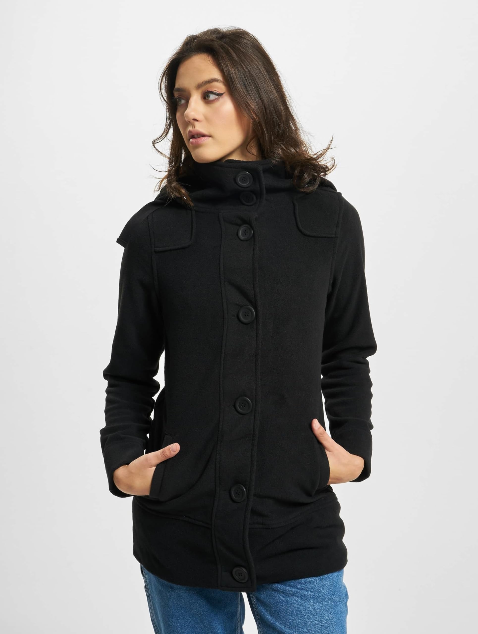 Brandit Women Winter Coat Square Fleece, Color:Black, Size:3XL