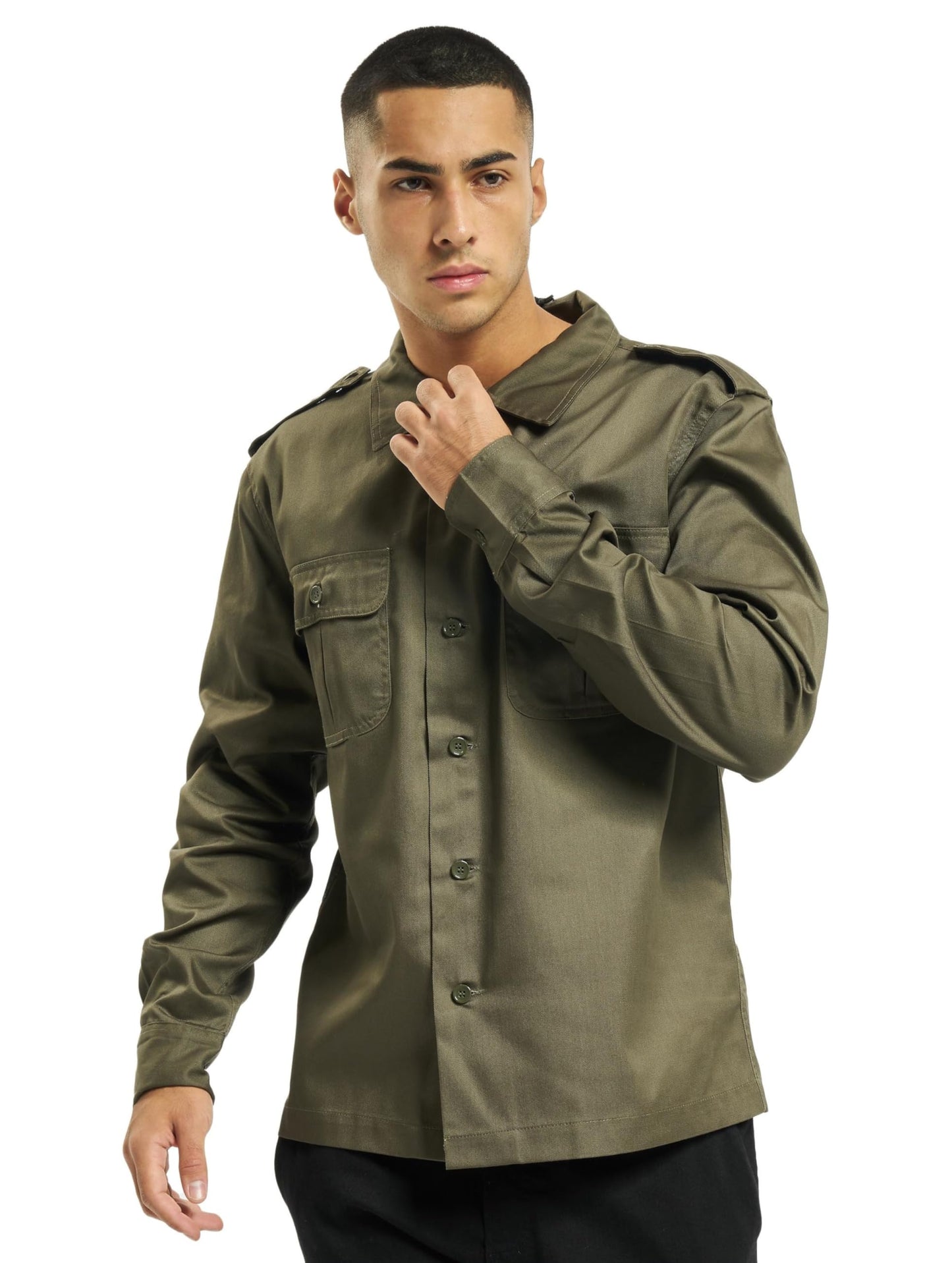Brandit Men’s Long Sleeve Shirt – Olive Cotton Button-Up Casual Outdoor Top