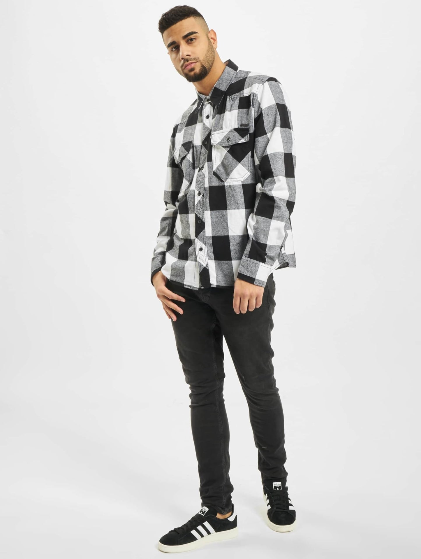Brandit Men’s Check Shirt – Black/Grey Casual Button-Up Flannel Style Shirt