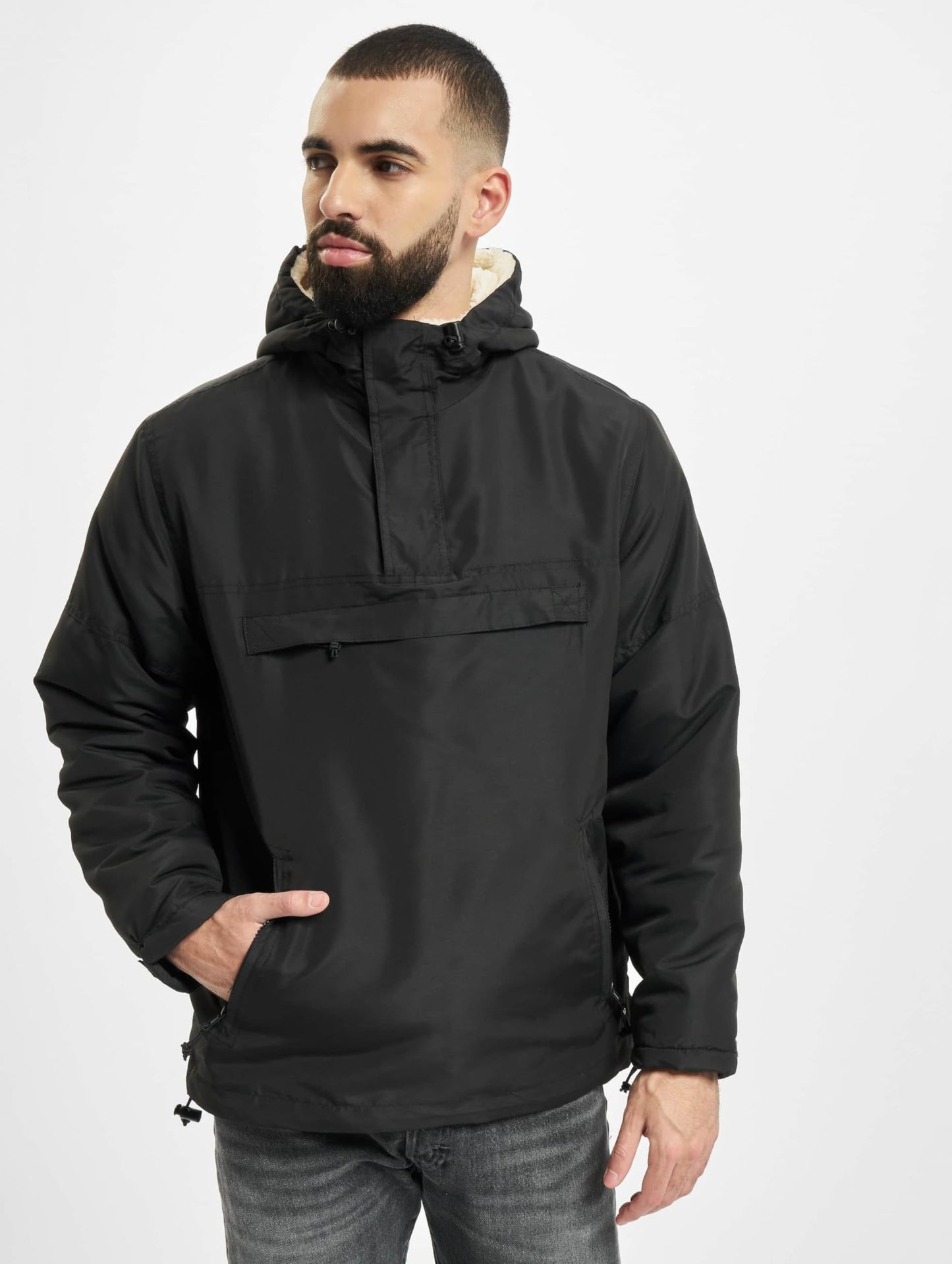 Brandit Men’s Windbreaker Sherpa Jacket Black XXL – Winter Coat