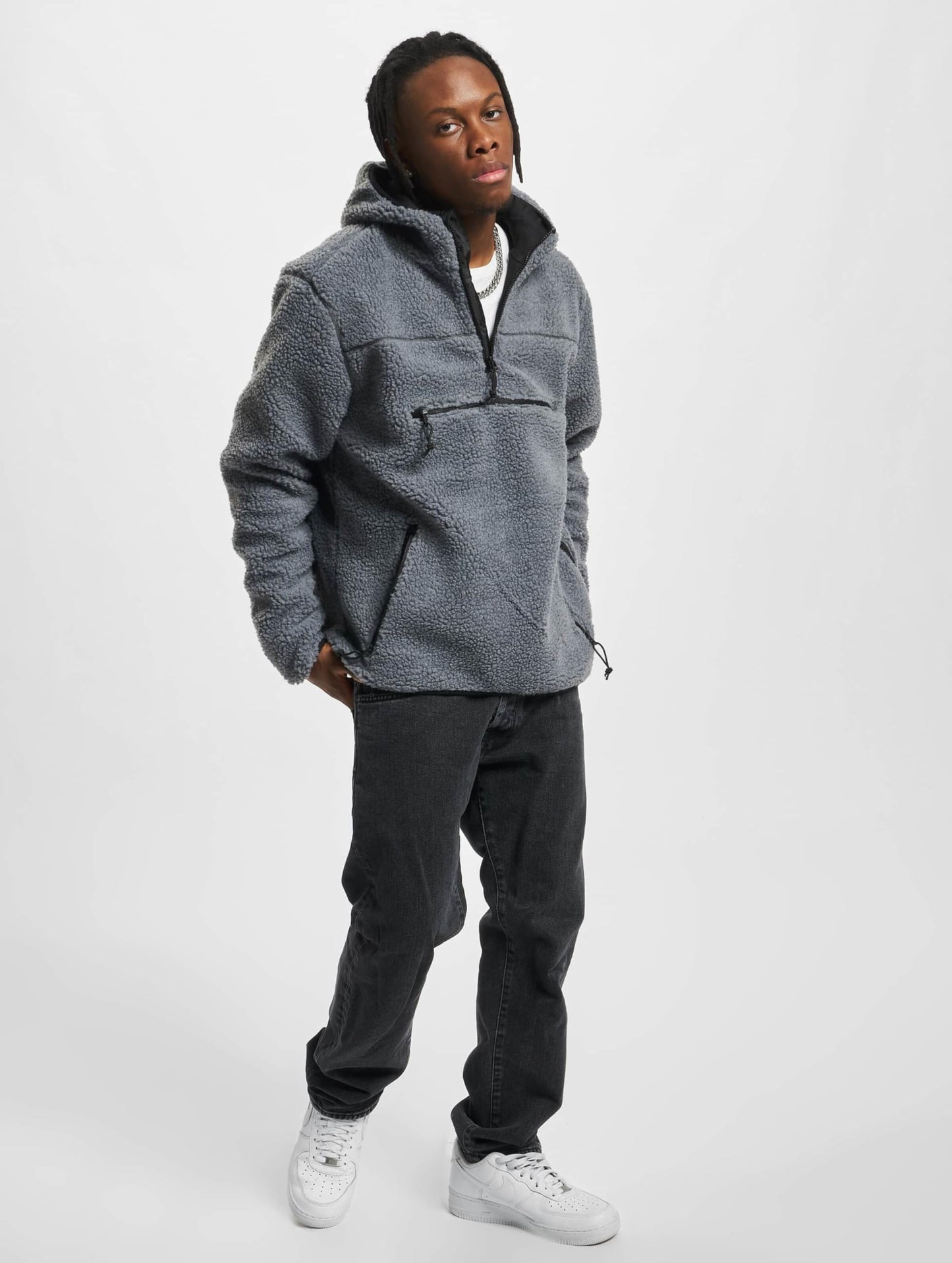 Brandit Men’s Hooded Fleece Quarter Zip Pullover | Warm Outdoor Hoodie