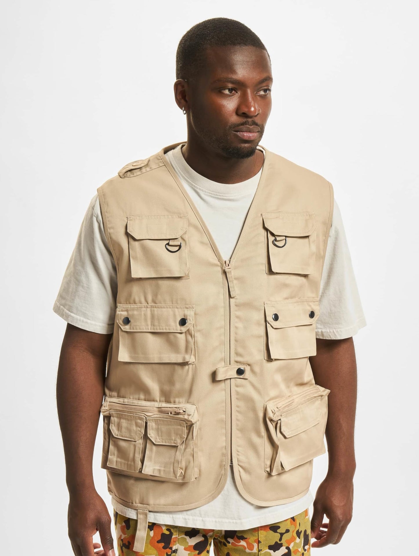 Brandit Men’s Hunting Vest – Beige Outdoor Multi-Pocket Utility Vest, Size XL