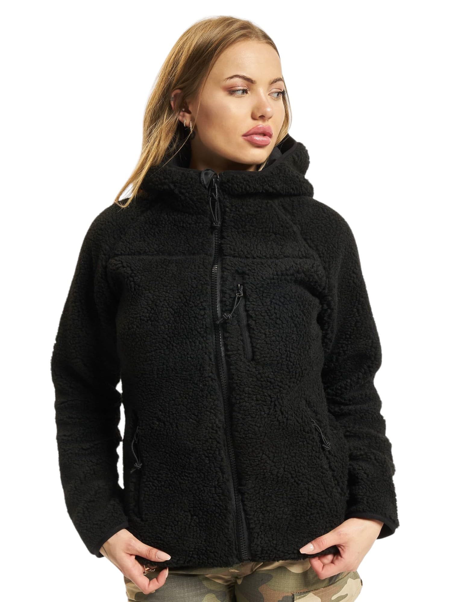 Brandit Women’s Winter Teddyfleece Jacket Black 4XL – Warm Hooded Coat