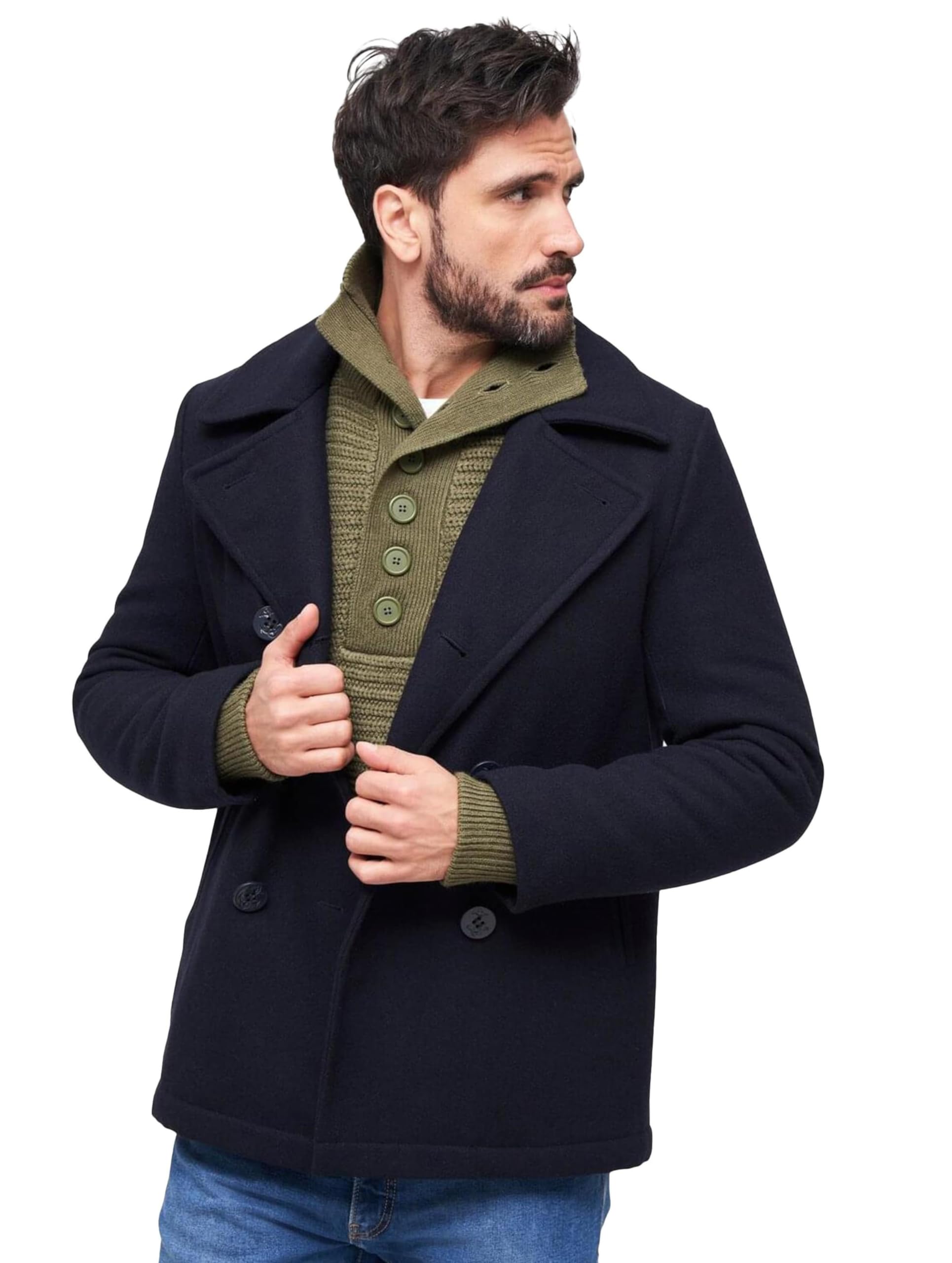 Brandit Men Coat Pea Coat, Color:navy, Size:M
