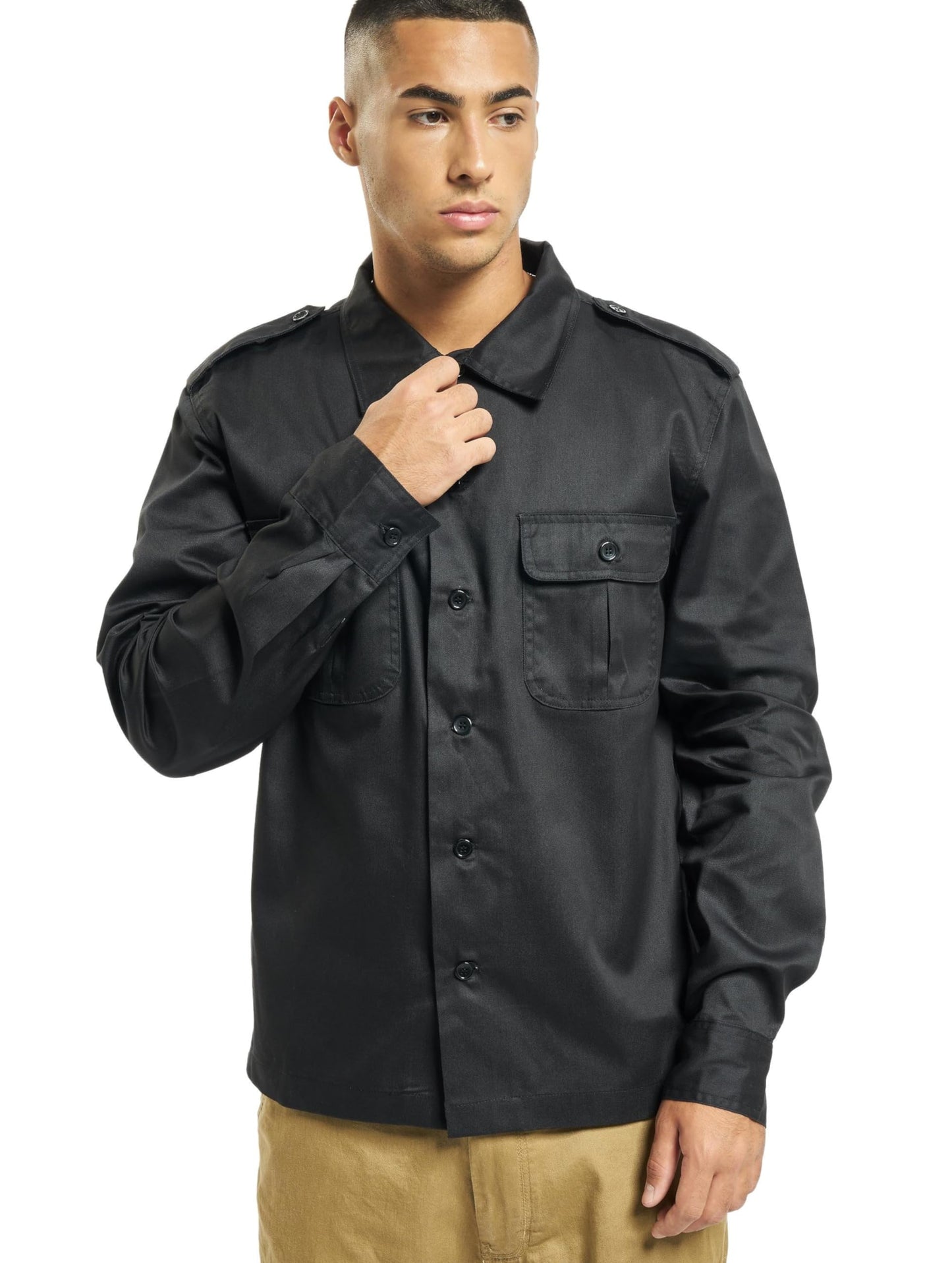 Brandit Men’s Long Sleeve Shirt – Olive Cotton Button-Up Casual Outdoor Top