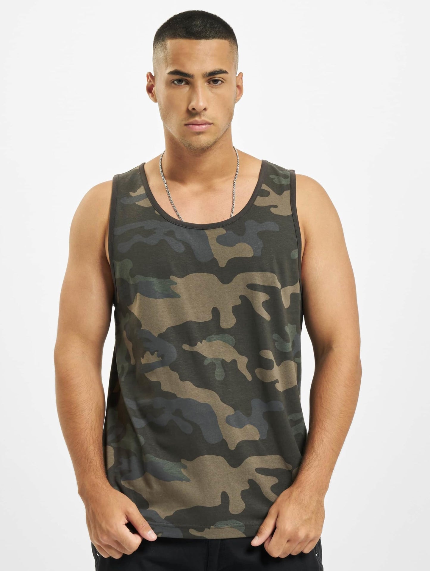 Brandit Men’s Tank Top Dark Camo M – 100% Cotton Sleeveless Casual Wear