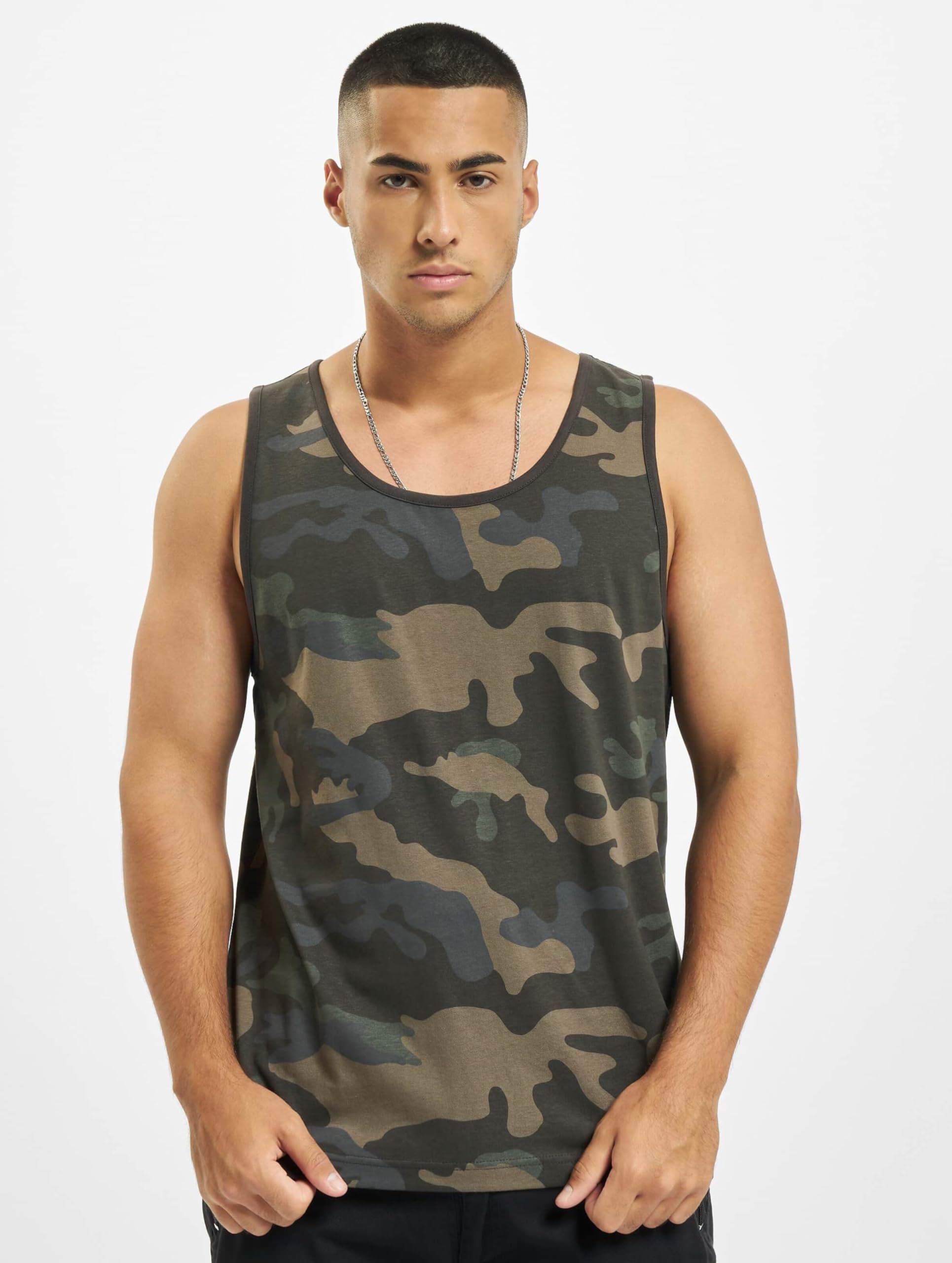 Brandit Men’s Tank Top Dark Camo M – 100% Cotton Sleeveless Casual Wear