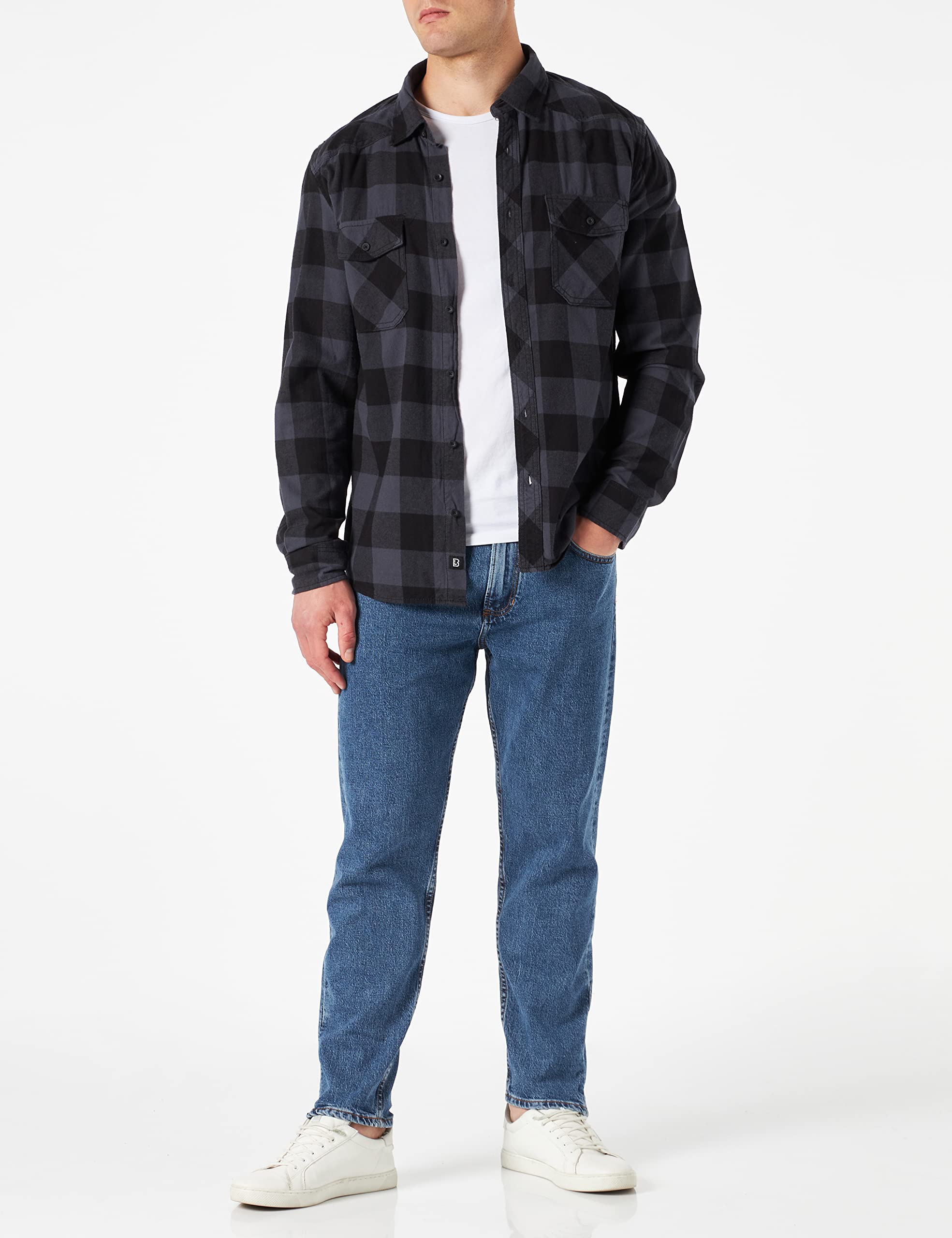 Brandit Men’s Check Shirt – Black/Grey Flannel Style Casual Button-Up, Size 7XL