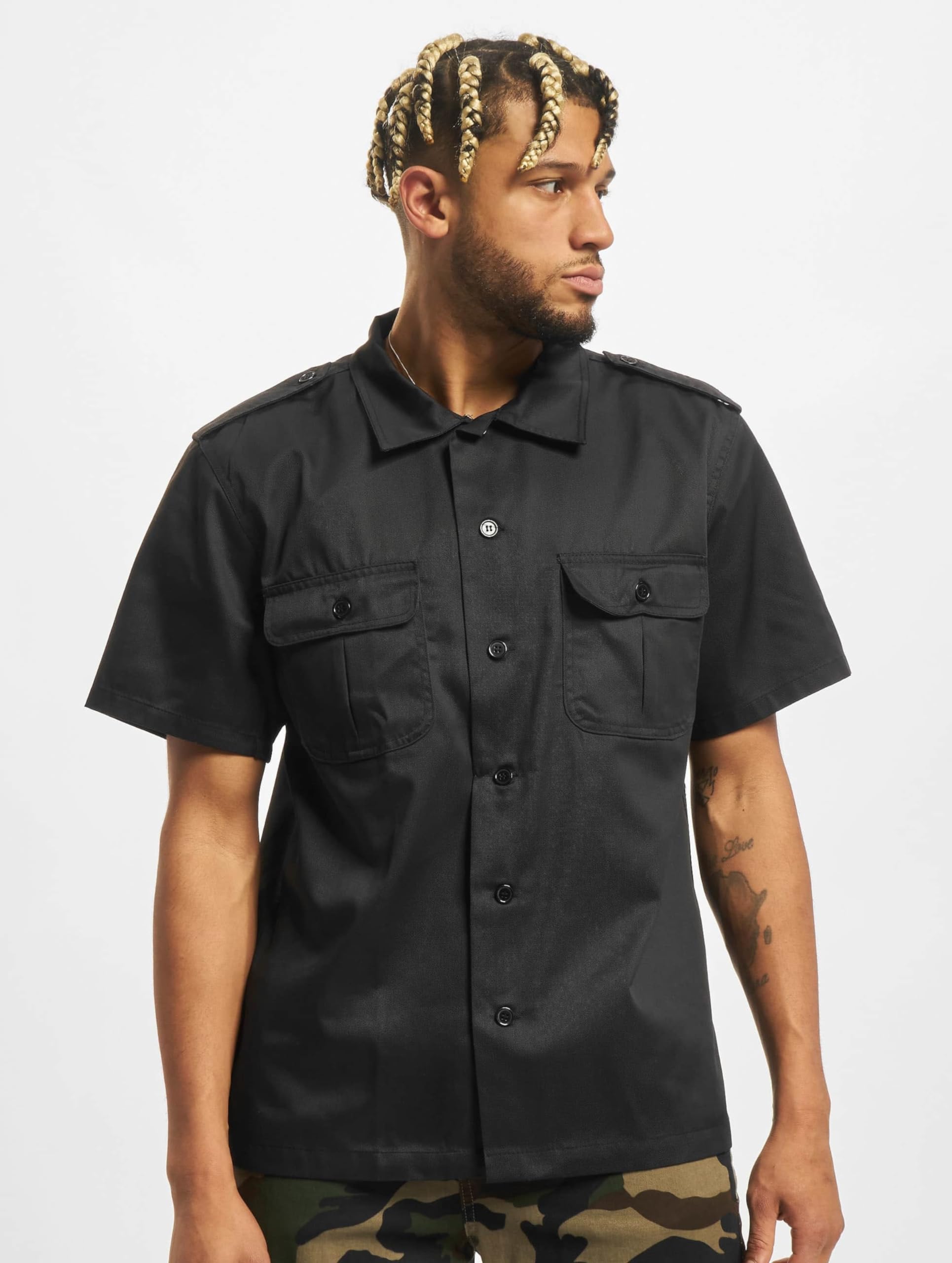 Brandit Men’s Half-Sleeve Shirt – Black Cotton Casual Outdoor Top, Size 6XL