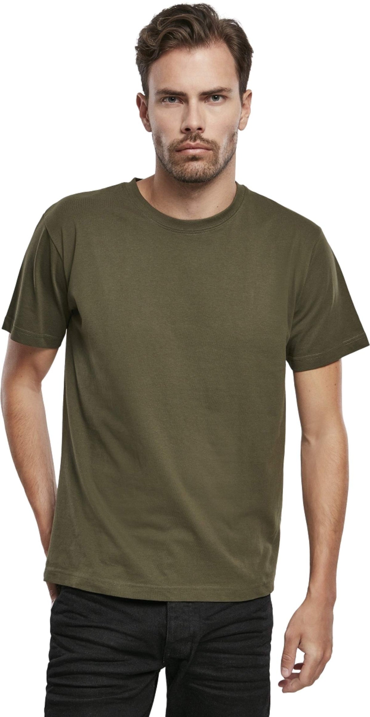 Brandit Men’s T-Shirt – Olive Cotton Crew Neck Casual Short Sleeve Top, Size