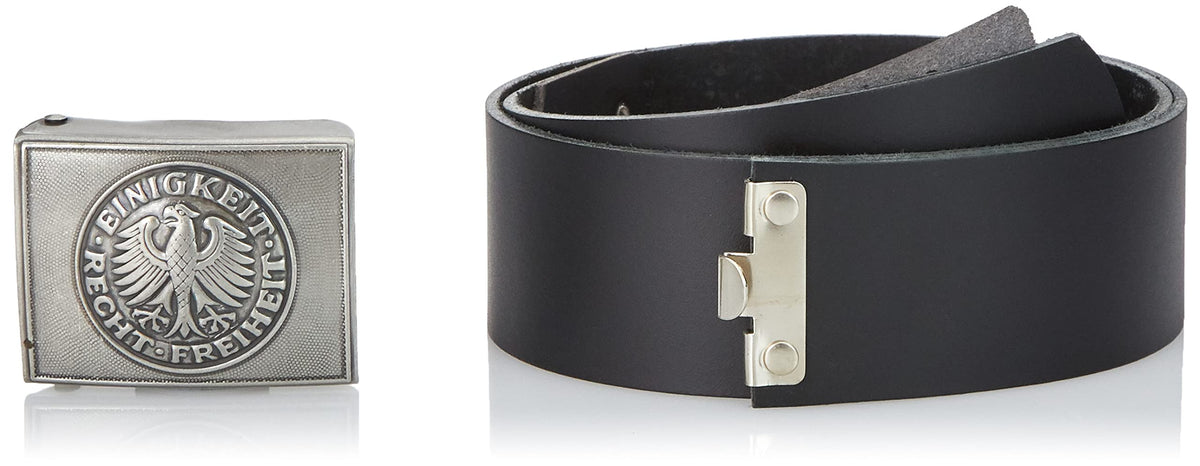 Mil-Tec German Leather Service Belt with Buckle Black