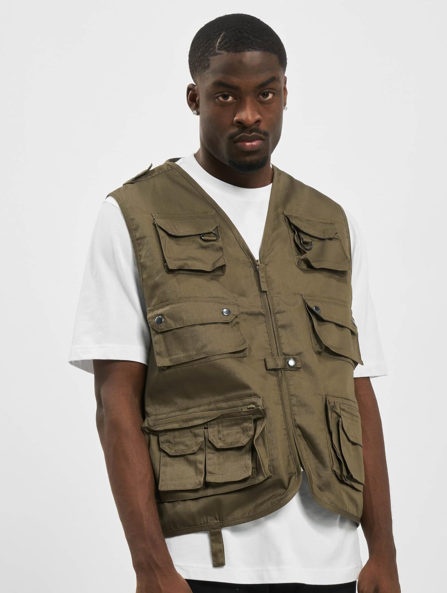 Brandit Men’s Hunting Vest – Olive Outdoor Multi-Pocket Utility Vest, Size L