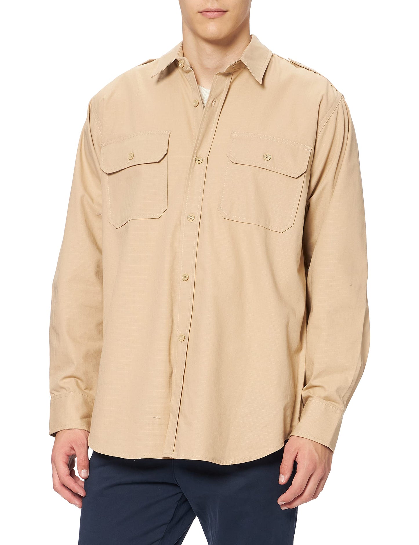 Mil-Tec Long Sleeve Tropical Shirt Khaki Cotton Military Style S