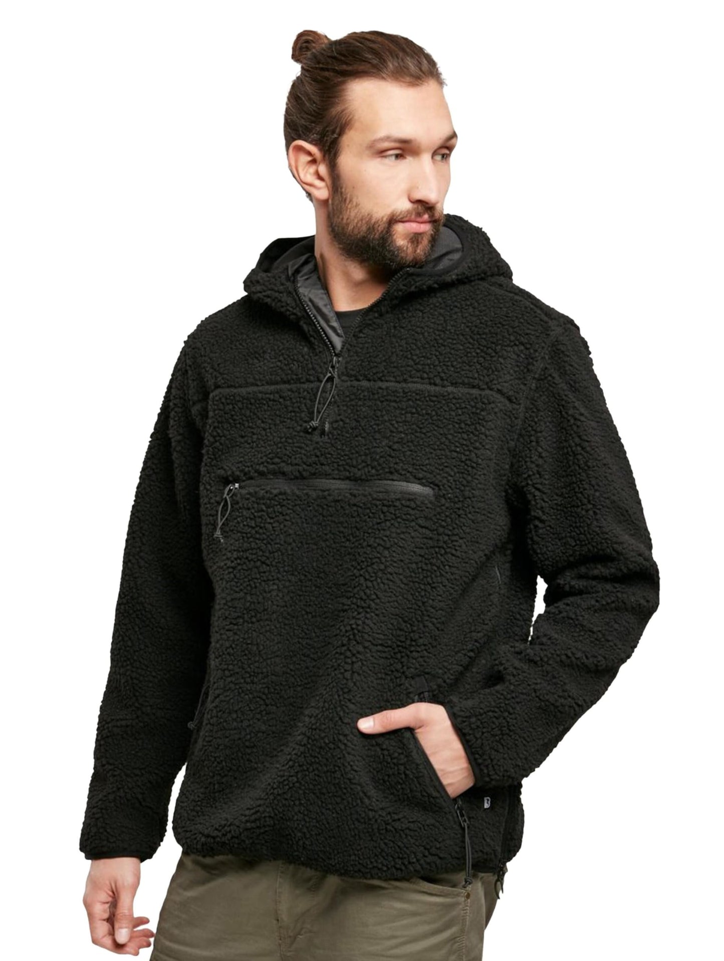Brandit Men’s Hooded Fleece Quarter Zip Pullover | Warm Outdoor Hoodie